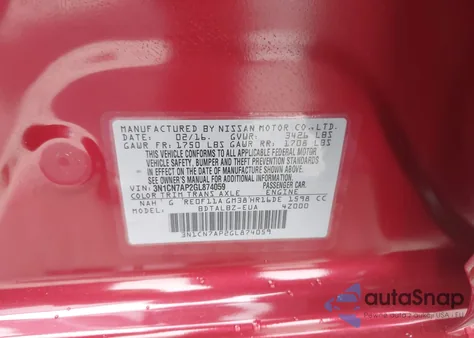 2016 Nissan Versa 1.6 Sv from USA, damaged, VIN 3N1CN7AP2GL874059